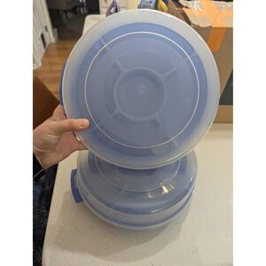 Eclipse Divided Serving Tray Set 2 Large Blue 5 Compartment Lidded Container VTG